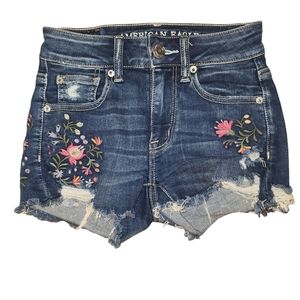 American Eagle floral denim Distressed Shortie Shorts Size 00
